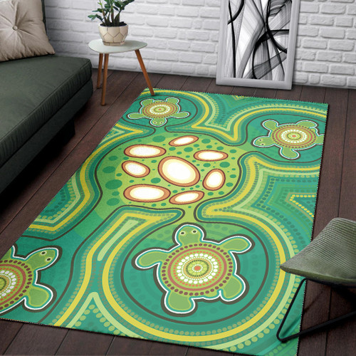 Australia Aboriginal Inspired Area Rug - Aboriginal Dot Art Vector Painting With Turtle Australia Aboriginal Inspired Area Rug - Aboriginal Dot Art Vector Painting With Turtle