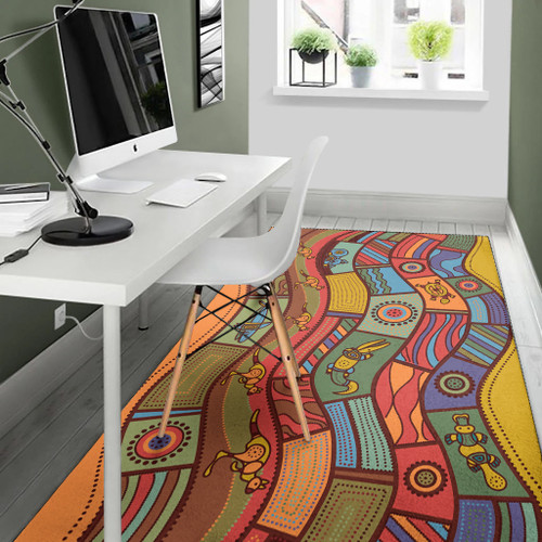 Australia Aboriginal Inspired Area Rug - Animals Aboriginal Dot Artwork Australia Aboriginal Inspired Area Rug - Animals Aboriginal Dot Artwork