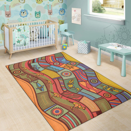 Australia Aboriginal Inspired Area Rug - Animals Aboriginal Dot Artwork Australia Aboriginal Inspired Area Rug - Animals Aboriginal Dot Artwork
