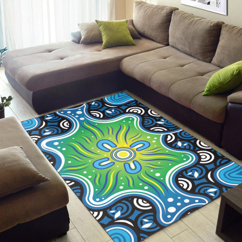 Australia Aboriginal Inspired Area Rug - Blue Aboriginal Dot Artwork