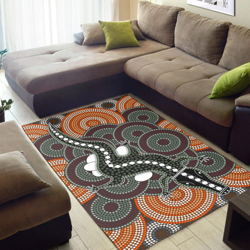 Australia Aboriginal Inspired Area Rug - Crocodile Aboriginal Dot Art Vector