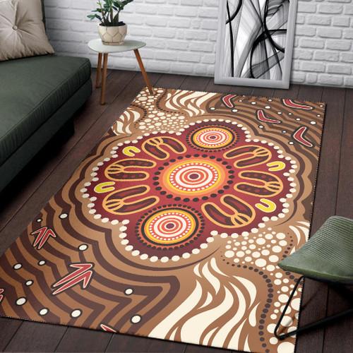 Australia Aboriginal Inspired Area Rug - Brown Boomerang Aboriginal Dot Artwork Australia Aboriginal Inspired Area Rug - Brown Boomerang Aboriginal Dot Artwork