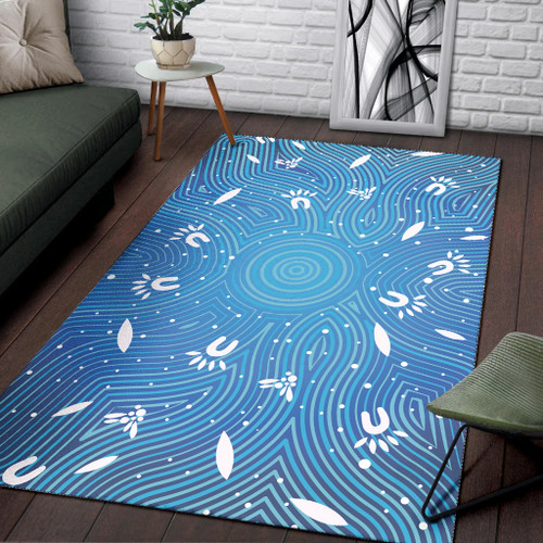 Australia Aboriginal Inspired Area Rug - Aboriginal Art Dot Painting Pattern Blue Color
