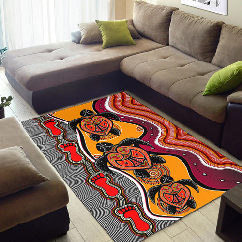 Australia Aboriginal Inspired Area Rug - Turtle And Foot Print Aboriginal Inspired Dot Painting Style