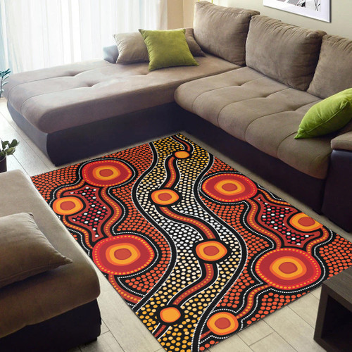 Australia Aboriginal Inspired Area Rug - Orange Aboiginal Inspired Dot Painting Style Australia Aboriginal Inspired Area Rug - Orange Aboiginal Inspired Dot Painting Style