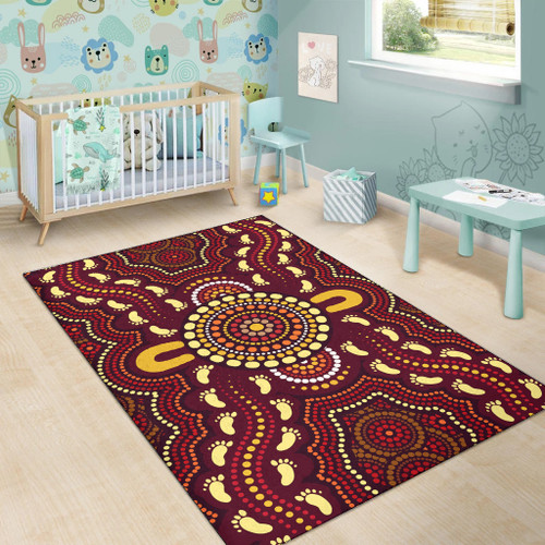 Australia Aboriginal Inspired Area Rug - Foots Print Aboiginal Inspired Dot Painting Style Australia Aboriginal Inspired Area Rug - Foots Print Aboiginal Inspired Dot Painting Style