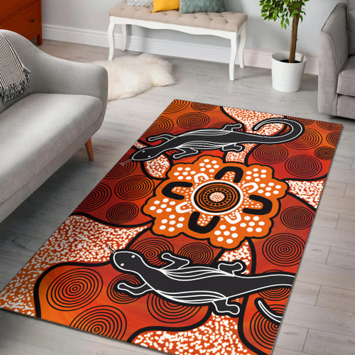 Australia Aboriginal Inspired Area Rug - Lizard Art Aboriginal Inspired Dot Painting Style