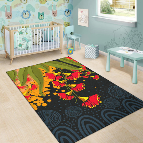 Australia Aboriginal Inspired Area Rug - Red Bottle Flower Aboriginal Inspired Dot Painting Style