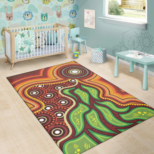 Australia Aboriginal Inspired Area Rug - Tree Nature Dot Design Vector Aboriginal Artwork