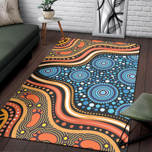 Australia Aboriginal Inspired Area Rug - Blue Aboriginal Style Of Dot Painting Australia Aboriginal Inspired Area Rug - Blue Aboriginal Style Of Dot Painting