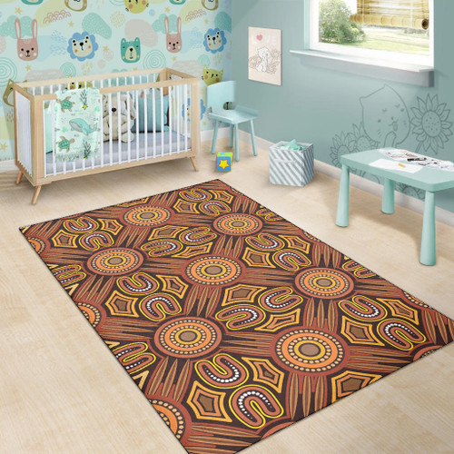Australia Aboriginal Inspired Area Rug - Brown Color Aboriginal Connection Style Of Dot Painting