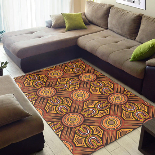 Australia Aboriginal Inspired Area Rug - Brown Color Aboriginal Connection Style Of Dot Painting