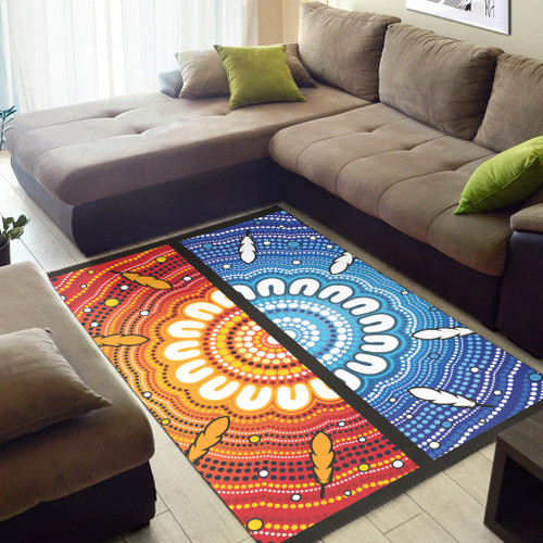 Australia Aboriginal Inspired Area Rug - Blue And Orange Aboriginal Dot Art Vector Painting