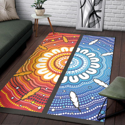 Australia Aboriginal Inspired Area Rug - Blue And Orange Aboriginal Dot Art Vector Painting Australia Aboriginal Inspired Area Rug - Blue And Orange Aboriginal Dot Art Vector Painting