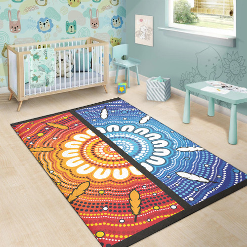 Australia Aboriginal Inspired Area Rug - Blue And Orange Aboriginal Dot Art Vector Painting Australia Aboriginal Inspired Area Rug - Blue And Orange Aboriginal Dot Art Vector Painting