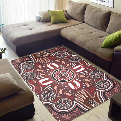 Australia Aboriginal Inspired Area Rug - Dot Aboriginal Style Of Painting With Hands