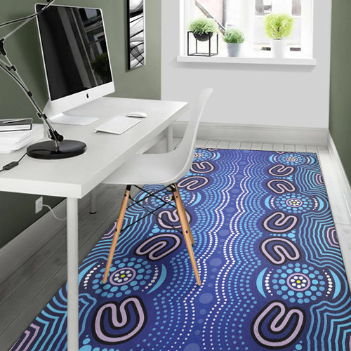 Australia Aboriginal Inspired Area Rug - Blue Aboriginal Artwork