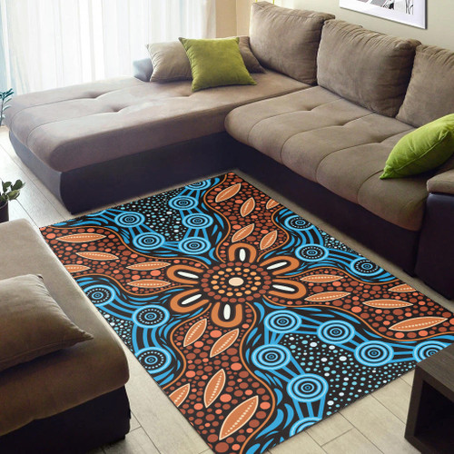 Australia Aboriginal Inspired Area Rug - River And Land Aboriginal Art Painting