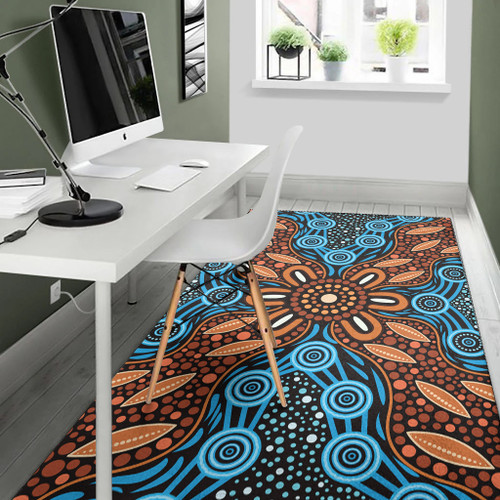 Australia Aboriginal Inspired Area Rug - River And Land Aboriginal Art Painting Australia Aboriginal Inspired Area Rug - River And Land Aboriginal Art Painting
