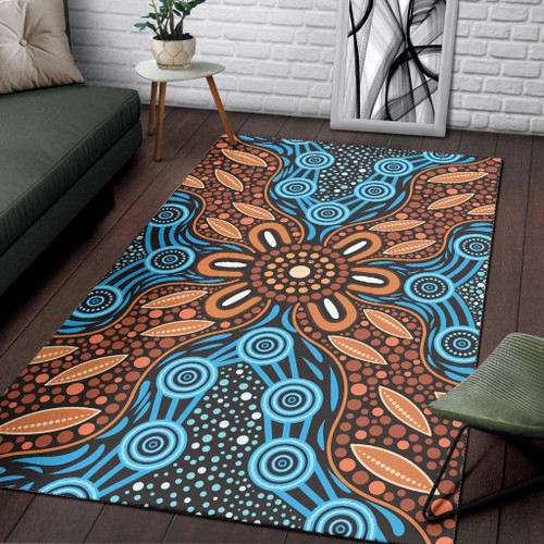 Australia Aboriginal Inspired Area Rug - River And Land Aboriginal Art Painting Australia Aboriginal Inspired Area Rug - River And Land Aboriginal Art Painting