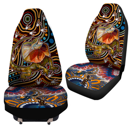 Australia Car Seat Cover - Aboriginal Inspired Frill Necked Lizard dreaming Australia Car Seat Cover - Aboriginal Inspired Frill Necked Lizard dreaming
