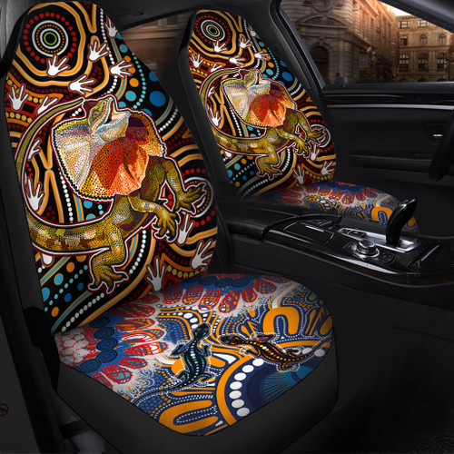 Australia Car Seat Cover - Aboriginal Inspired Frill Necked Lizard dreaming Australia Car Seat Cover - Aboriginal Inspired Frill Necked Lizard dreaming
