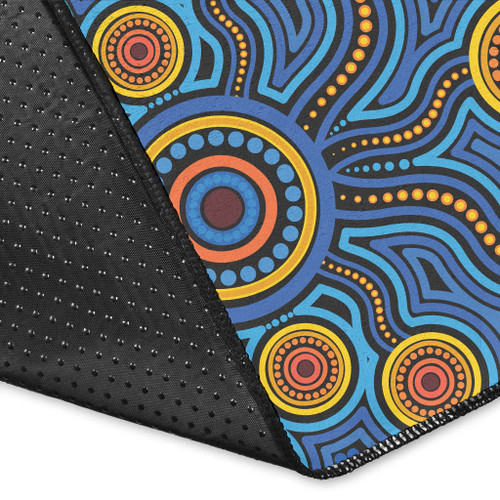 Australia Aboriginal Inspired Area Rug - Blue Aboriginal Connection Artwork