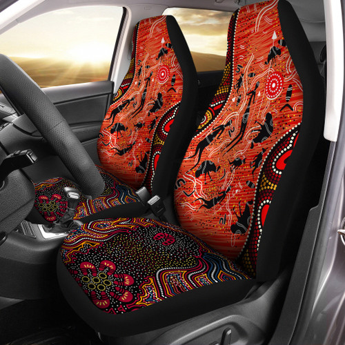 Australia Car Seat Cover - Australian Hunting With Spear Dot Art Painting