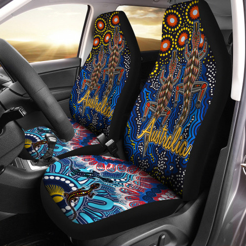 Australia Car Seat Cover - Australian Dot art background with Crocodile