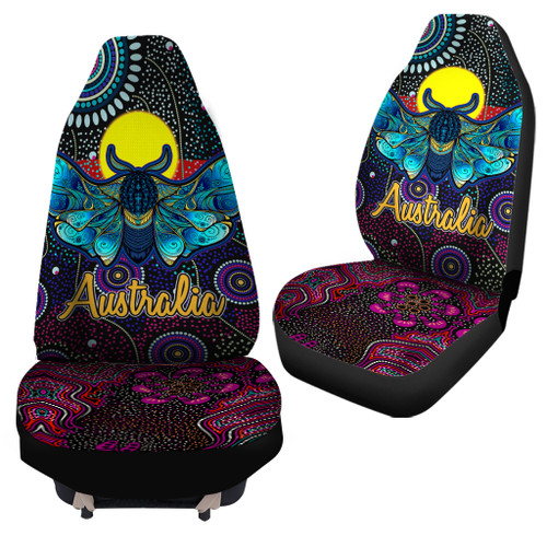 Australia Custom Car Seat Cover - Australian Indigenous Dot Art Painting Mystical Dreaming Moth Australia Custom Car Seat Cover - Australian Indigenous Dot Art Painting Mystical Dreaming Moth