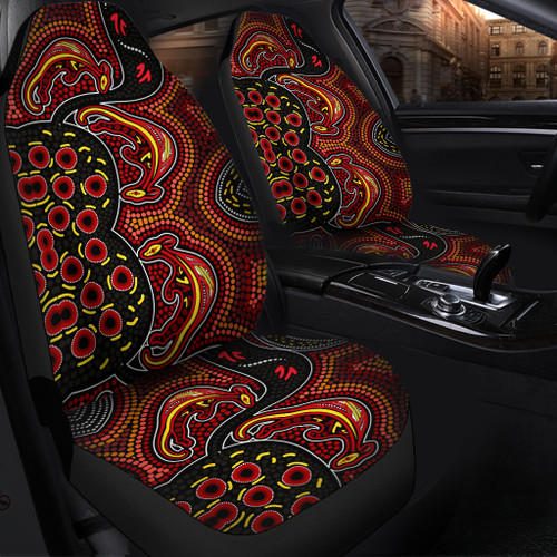 Australia Car Seat Cover - Indigenous dot art Kangaroo with footprints background