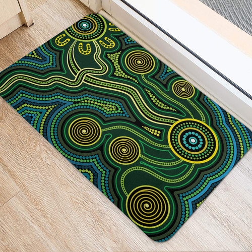 Australia Aboriginal Inspired Door Mat - Green Circle Aboiginal Inspired Dot Painting Style Door Mat