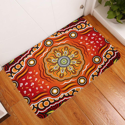 Australia Aboriginal Inspired Door Mat - The Sun Indigenous Aboiginal Inspired Dot Painting Style Door Mat