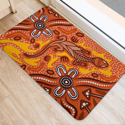 Australia Aboriginal Inspired Door Mat - Orange Lizard Aboriginal Inspired Dot Painting Style Door Mat Australia Aboriginal Inspired Door Mat - Orange Lizard Aboriginal Inspired Dot Painting Style Door Mat