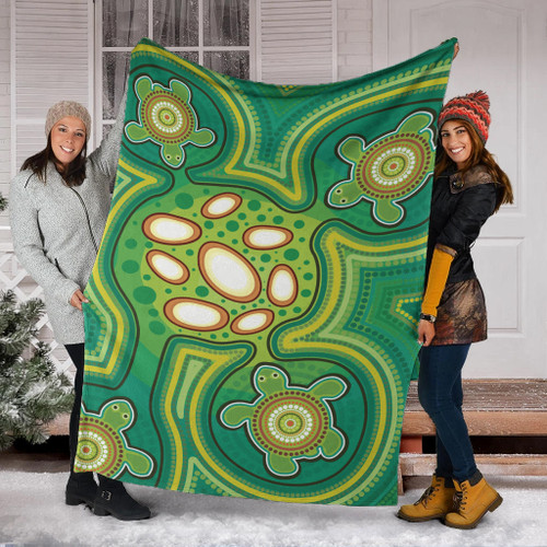 Australia Aboriginal Inspired Blanket - Aboriginal Dot Art Vector Painting With Turtle Australia Aboriginal Inspired Blanket - Aboriginal Dot Art Vector Painting With Turtle