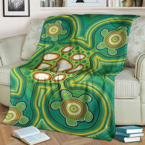 Australia Aboriginal Inspired Blanket - Aboriginal Dot Art Vector Painting With Turtle