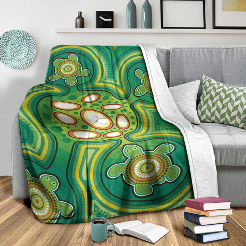 Australia Aboriginal Inspired Blanket - Aboriginal Dot Art Vector Painting With Turtle Australia Aboriginal Inspired Blanket - Aboriginal Dot Art Vector Painting With Turtle