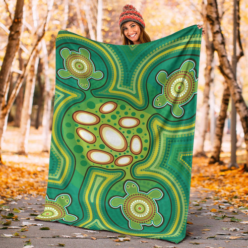 Australia Aboriginal Inspired Blanket - Aboriginal Dot Art Vector Painting With Turtle Australia Aboriginal Inspired Blanket - Aboriginal Dot Art Vector Painting With Turtle
