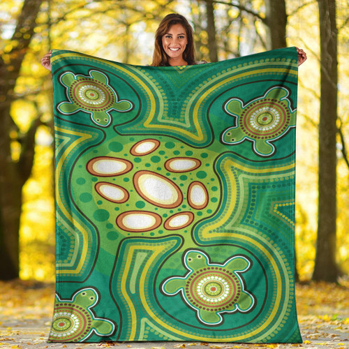 Australia Aboriginal Inspired Blanket - Aboriginal Dot Art Vector Painting With Turtle Australia Aboriginal Inspired Blanket - Aboriginal Dot Art Vector Painting With Turtle