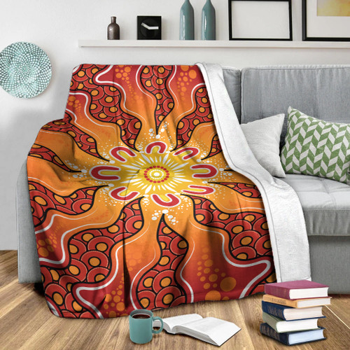Australia Aboriginal Inspired Blanket - Yellow Aboriginal Dot Artwork Australia Aboriginal Inspired Blanket - Yellow Aboriginal Dot Artwork
