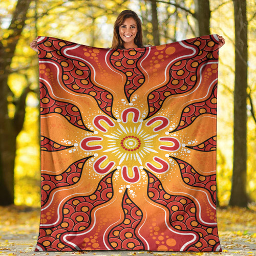 Australia Aboriginal Inspired Blanket - Yellow Aboriginal Dot Artwork Australia Aboriginal Inspired Blanket - Yellow Aboriginal Dot Artwork