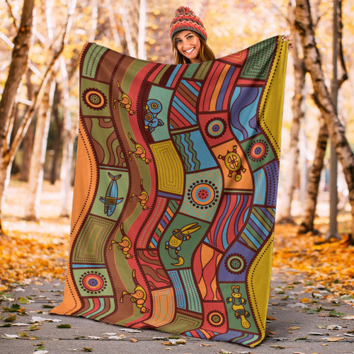 Australia Aboriginal Inspired Blanket - Animals Aboriginal Dot Artwork Australia Aboriginal Inspired Blanket - Animals Aboriginal Dot Artwork