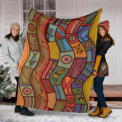 Australia Aboriginal Inspired Blanket - Animals Aboriginal Dot Artwork Australia Aboriginal Inspired Blanket - Animals Aboriginal Dot Artwork