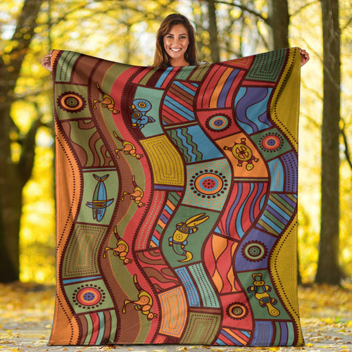 Australia Aboriginal Inspired Blanket - Animals Aboriginal Dot Artwork Australia Aboriginal Inspired Blanket - Animals Aboriginal Dot Artwork