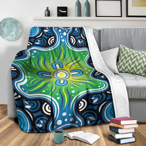Australia Aboriginal Inspired Blanket - Blue Aboriginal Dot Artwork Australia Aboriginal Inspired Blanket - Blue Aboriginal Dot Artwork