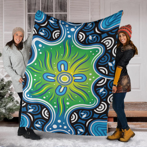 Australia Aboriginal Inspired Blanket - Blue Aboriginal Dot Artwork Australia Aboriginal Inspired Blanket - Blue Aboriginal Dot Artwork