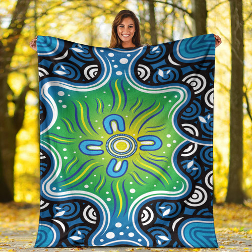 Australia Aboriginal Inspired Blanket - Blue Aboriginal Dot Artwork Australia Aboriginal Inspired Blanket - Blue Aboriginal Dot Artwork