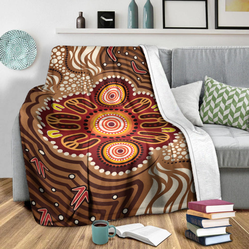 Australia Aboriginal Inspired Blanket - Brown Boomerang Aboriginal Dot Artwork Australia Aboriginal Inspired Blanket - Brown Boomerang Aboriginal Dot Artwork