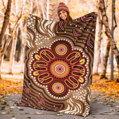 Australia Aboriginal Inspired Blanket - Brown Boomerang Aboriginal Dot Artwork Australia Aboriginal Inspired Blanket - Brown Boomerang Aboriginal Dot Artwork