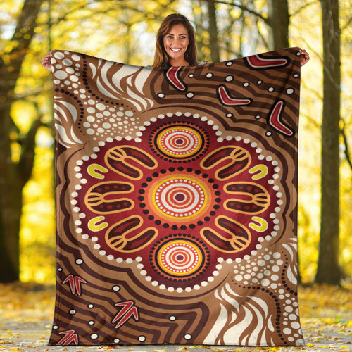 Australia Aboriginal Inspired Blanket - Brown Boomerang Aboriginal Dot Artwork Australia Aboriginal Inspired Blanket - Brown Boomerang Aboriginal Dot Artwork